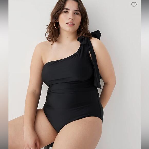 🆕 J. Crew Bow One Piece Swim One Shoulder All Black Plus Swimsuit NEW NWT - Picture 12 of 13